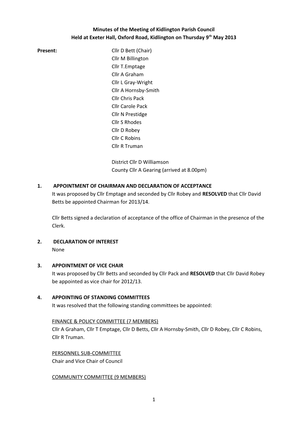 Minutes of the Meeting of Kidlington Parish Council