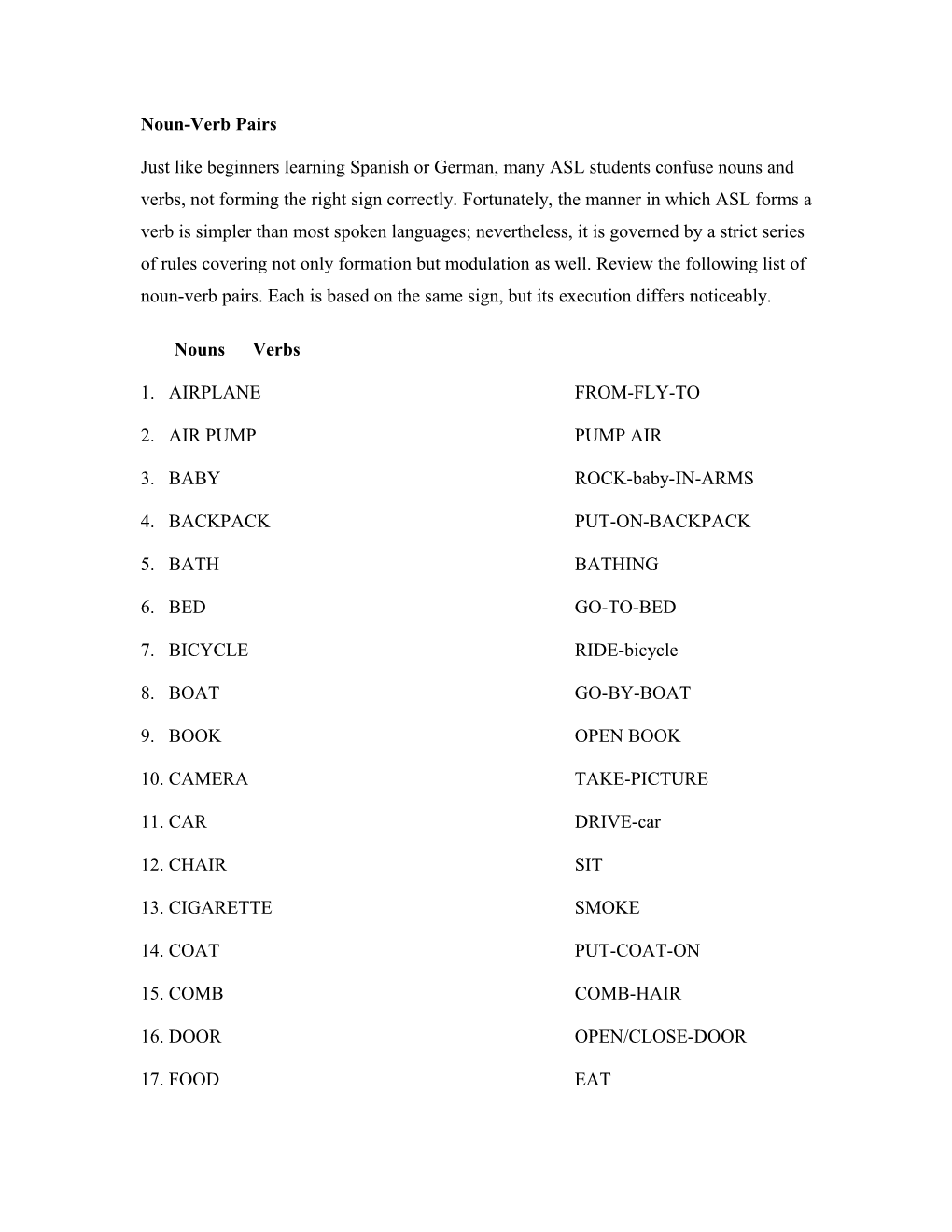 Noun-Verb Pairs