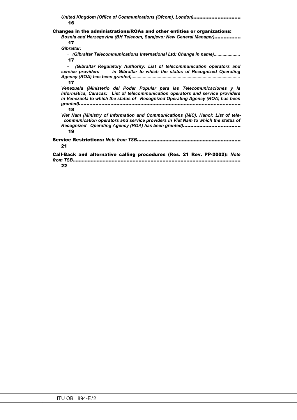 ITU Operational Bulletin No.894 Du 15.X.2007