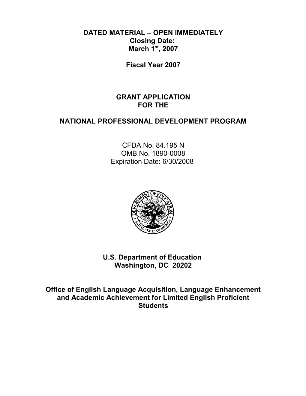 Application for National Professional Development Program (MS Word)