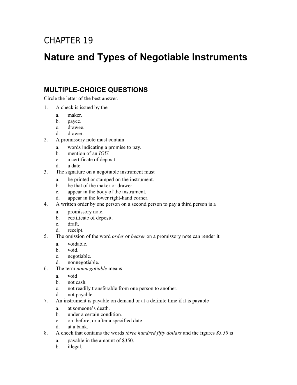 Nature and Types of Negotiable Instruments