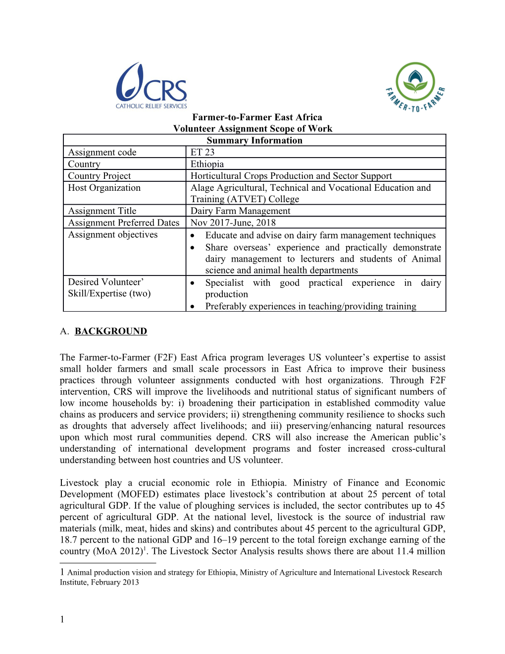 Volunteer Assignment Scope of Work