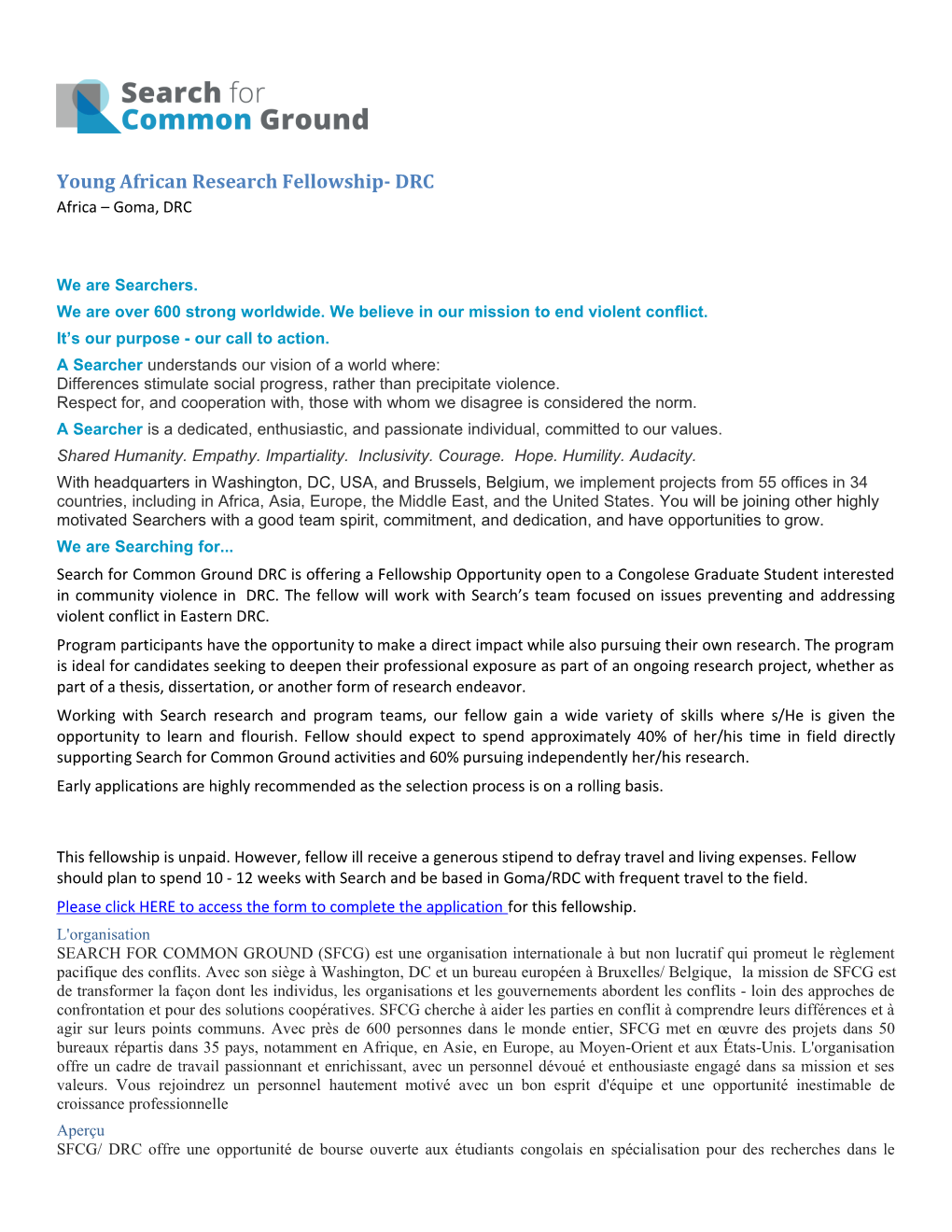 Young African Research Fellowship- DRC