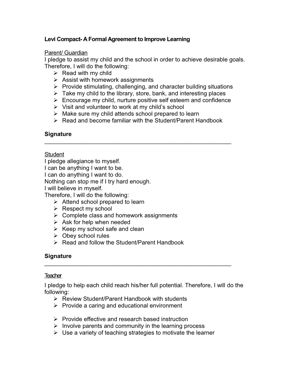 Levi Compact- a Formal Agreement to Improve Learning