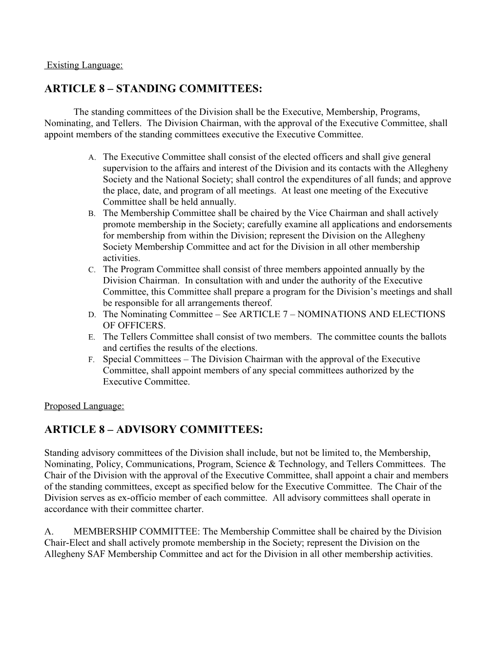 Article 8 Standing Committees