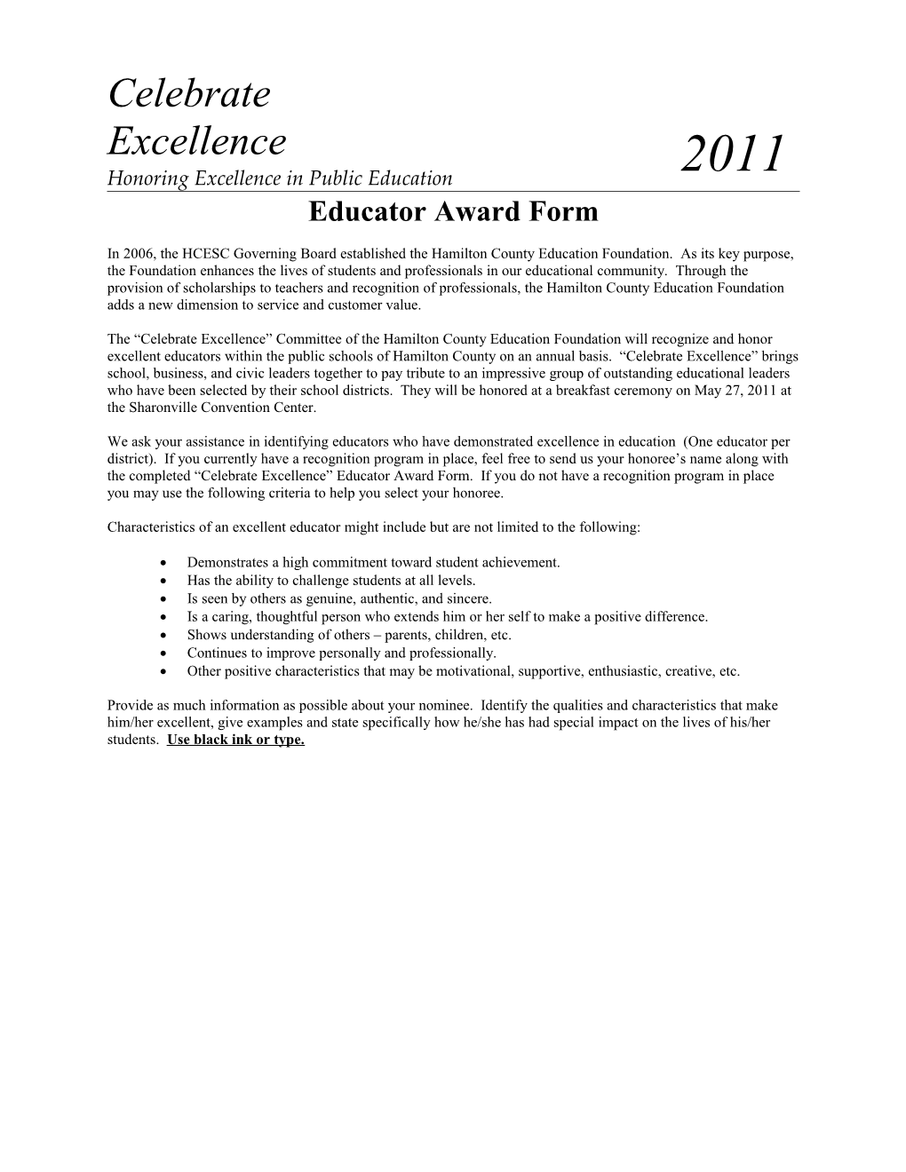 Honoring Excellence in Public Education