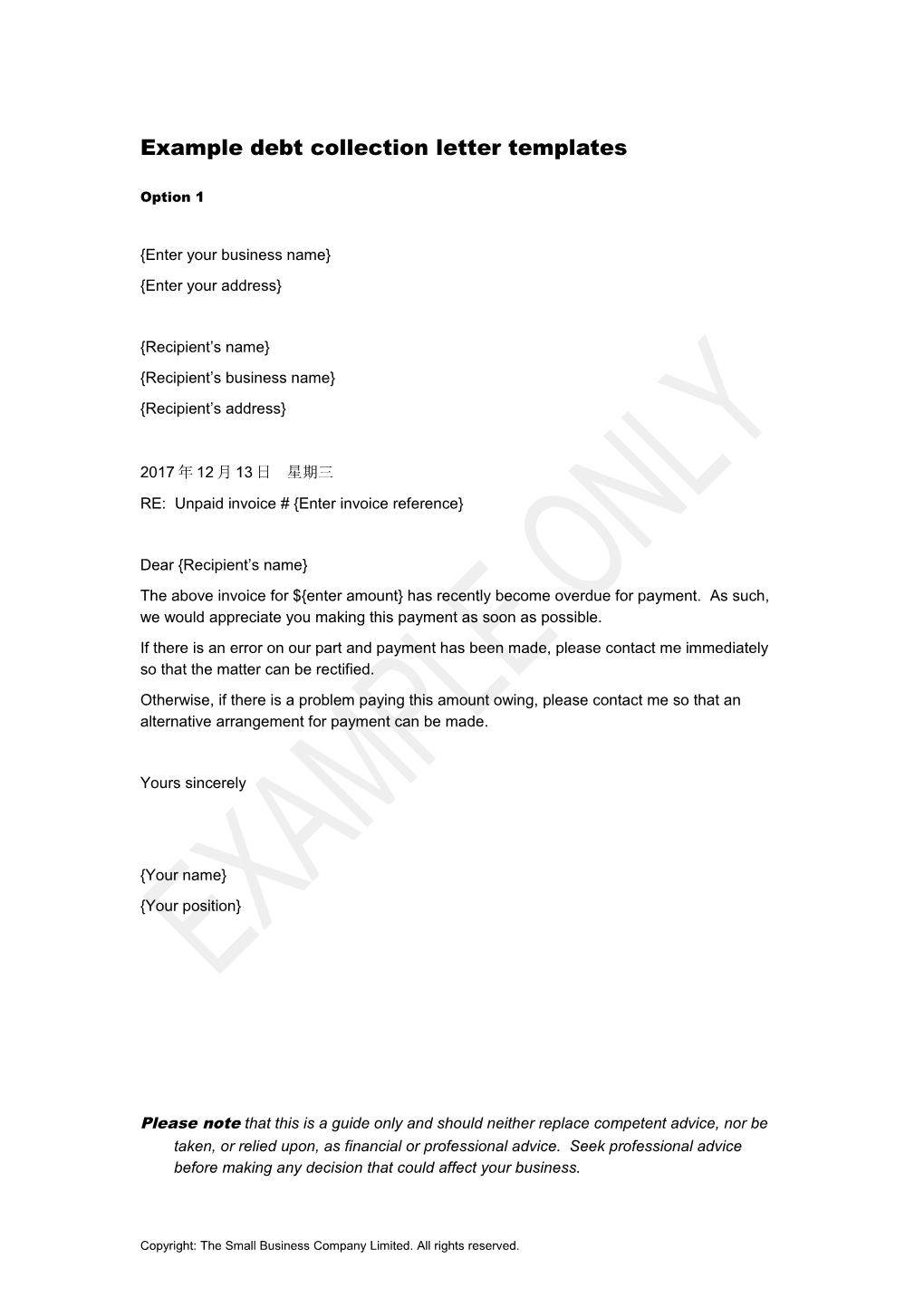 Example Debt Collection Letter Templates