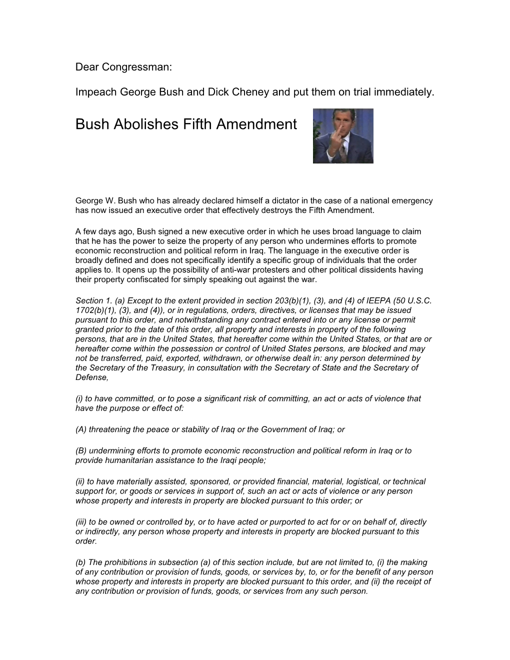 Bush Abolishes Fifth Amendment
