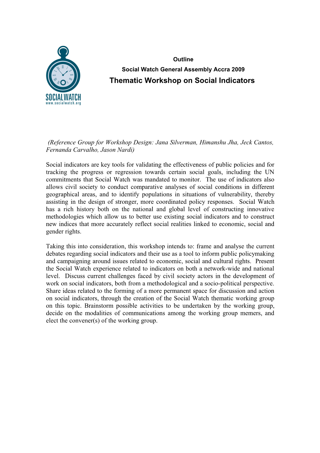 Workshop on Social Indicators