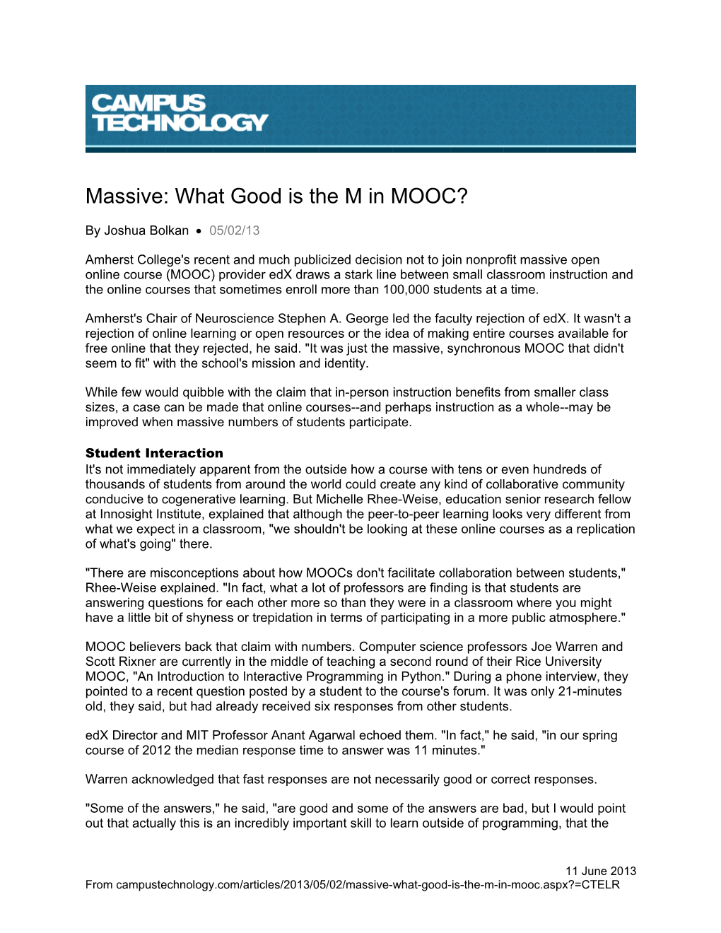 Massive: What Good Is the M in MOOC?