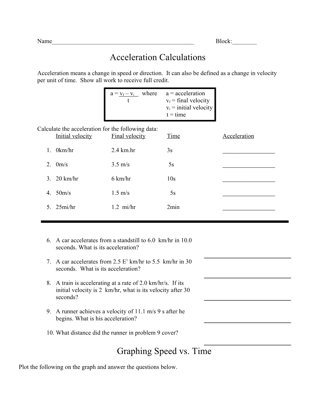 Acceleration Calculations