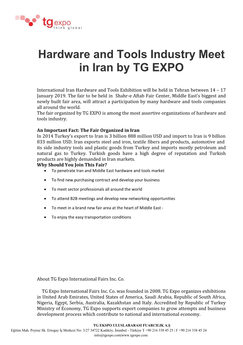 Hardware and Tools Industry Meet in Iran by TG EXPO