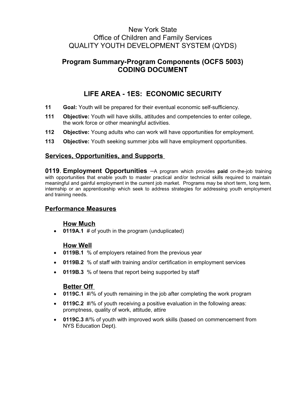 Program Summary-Program Components(OCFS 5003)