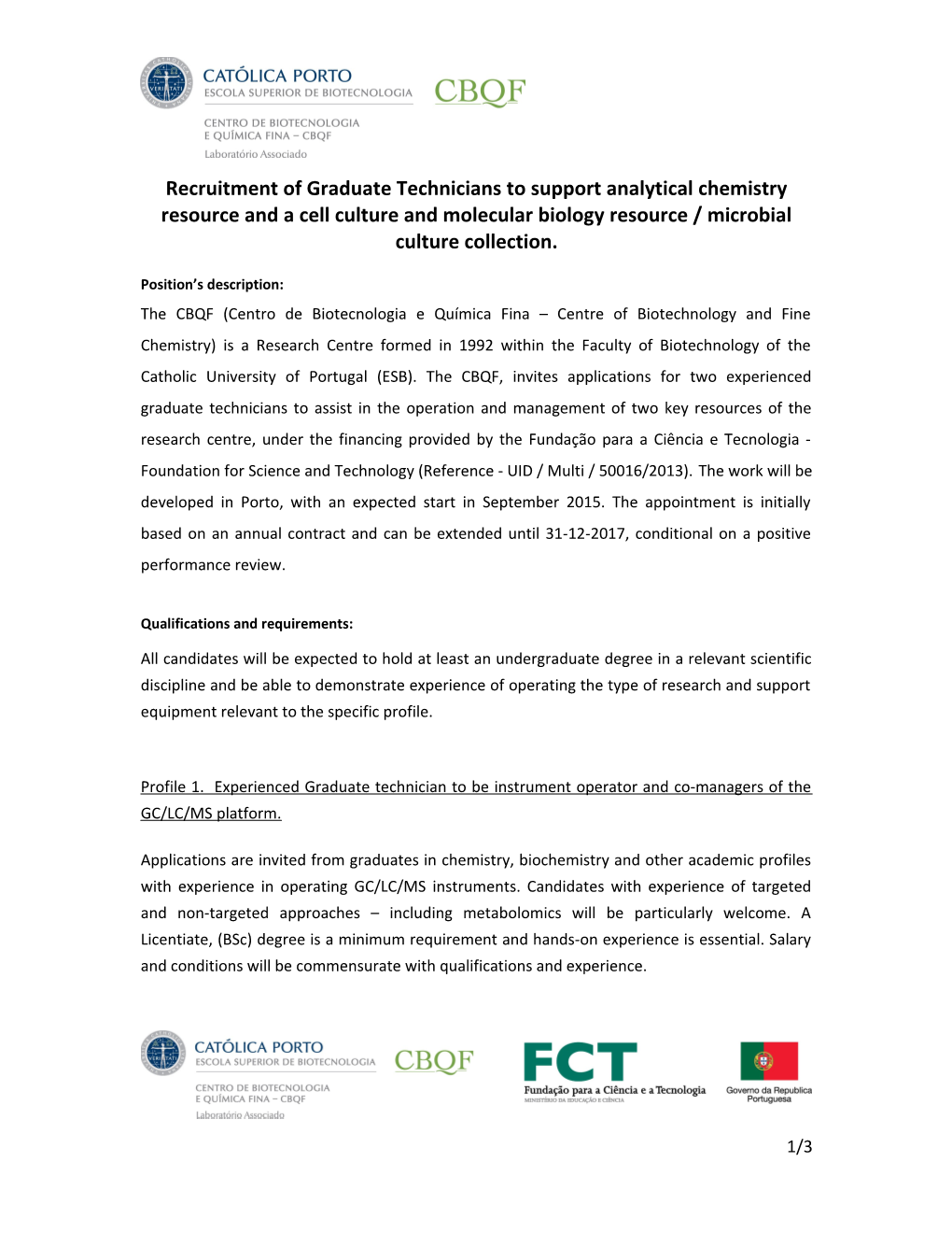 Recruitment of Graduate Technicians to Support Analytical Chemistry Resource and a Cell