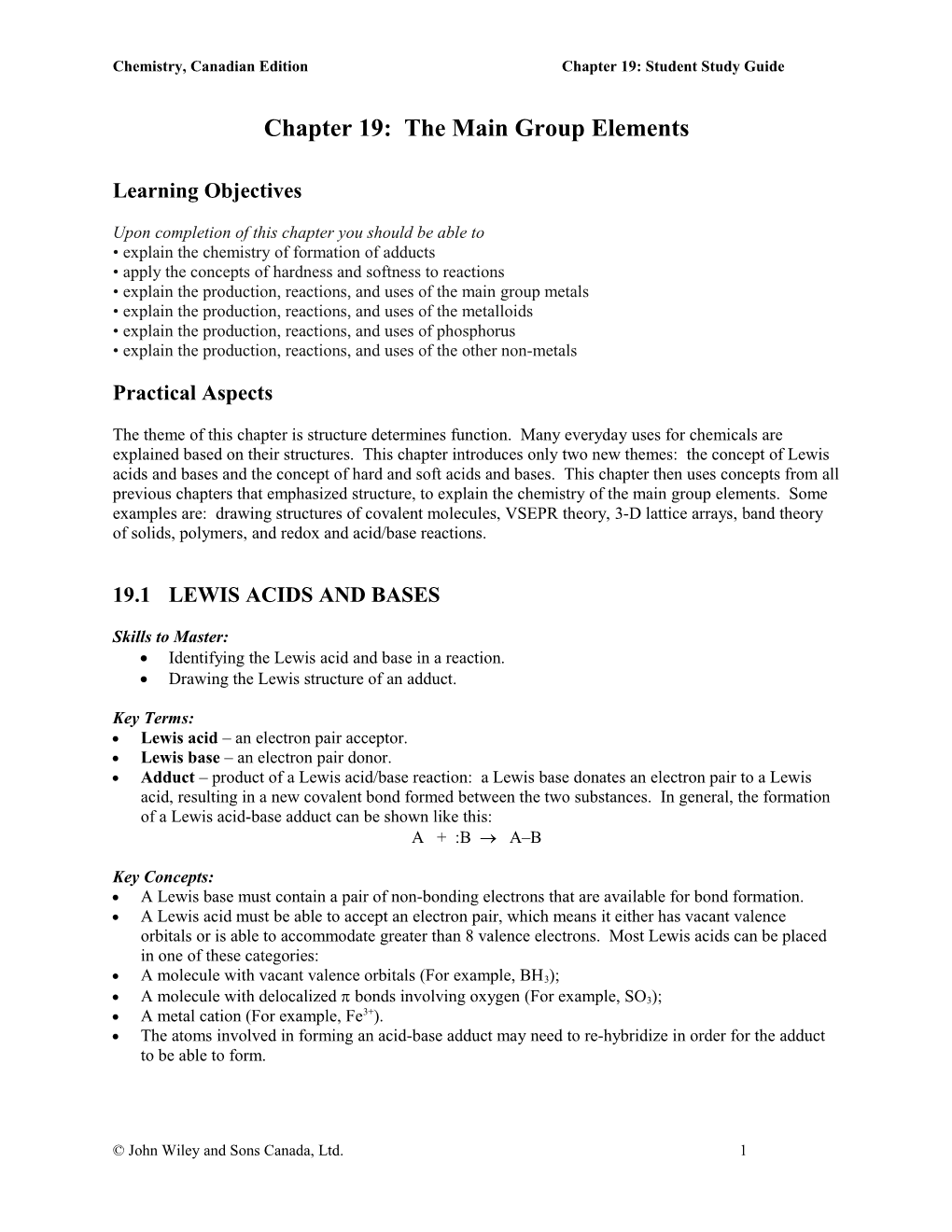 Chapter 20: the Main Group Elements