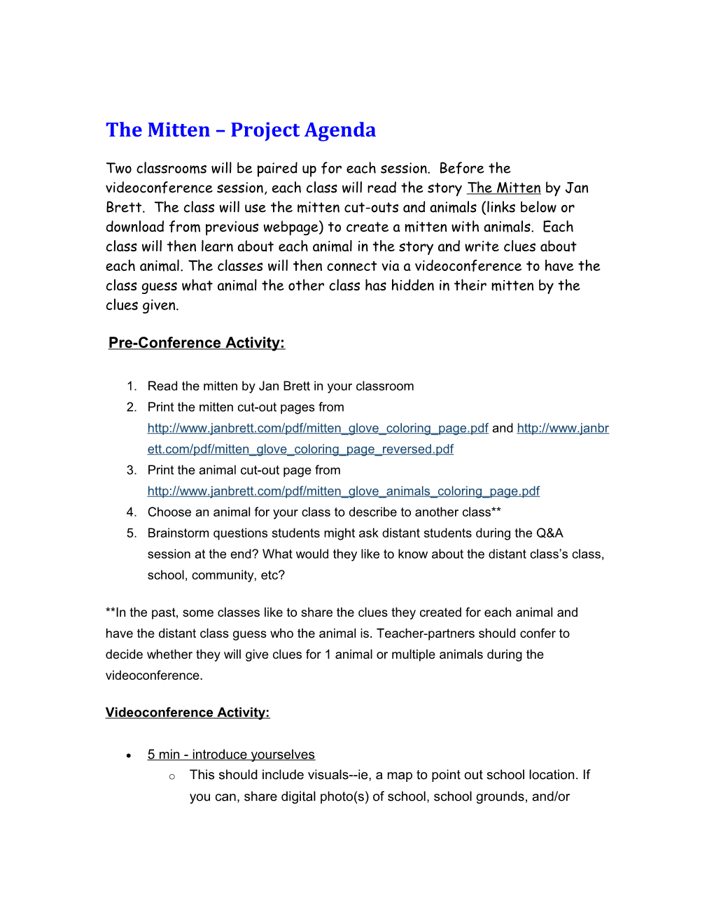 The Mitten Project Agenda