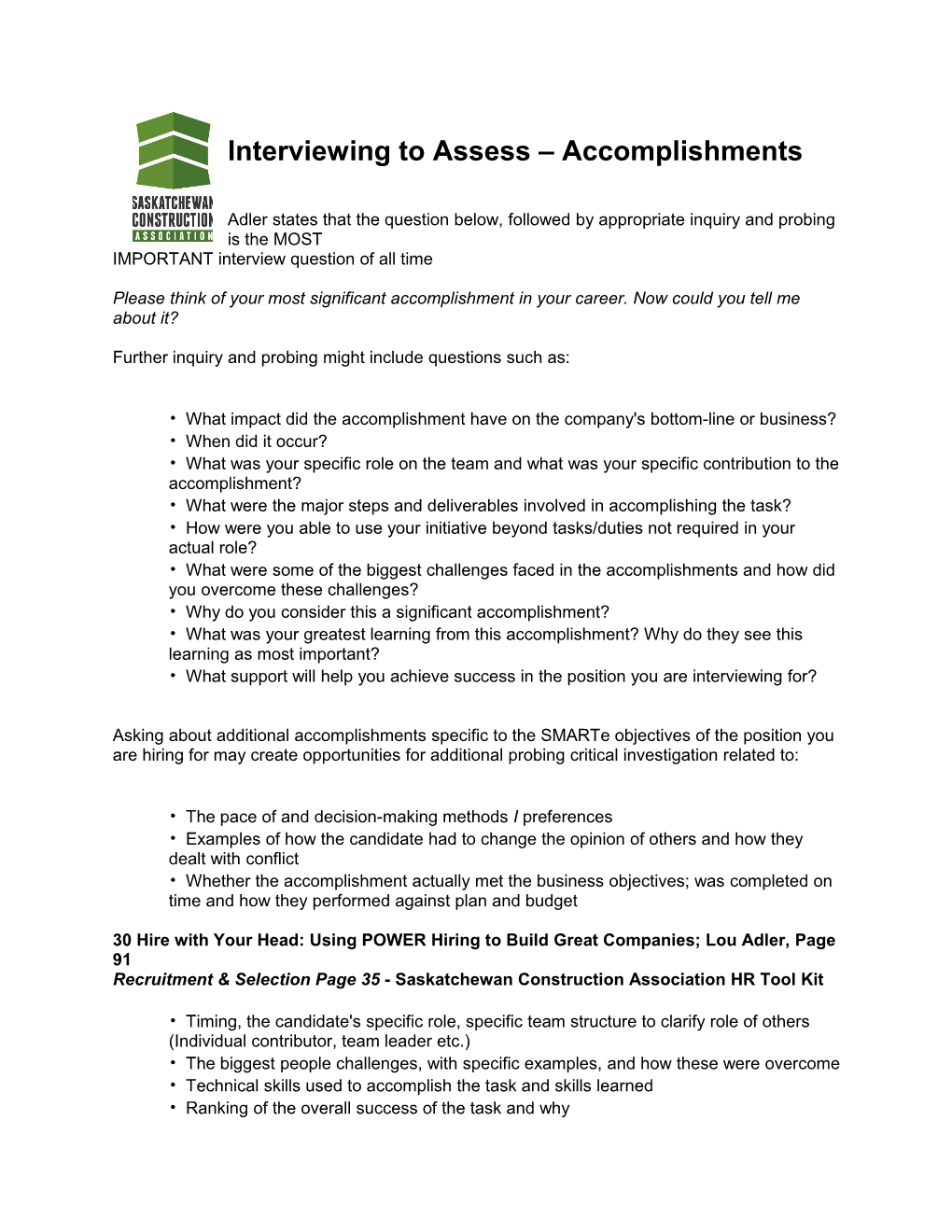 Interviewing to Assess Accomplishments
