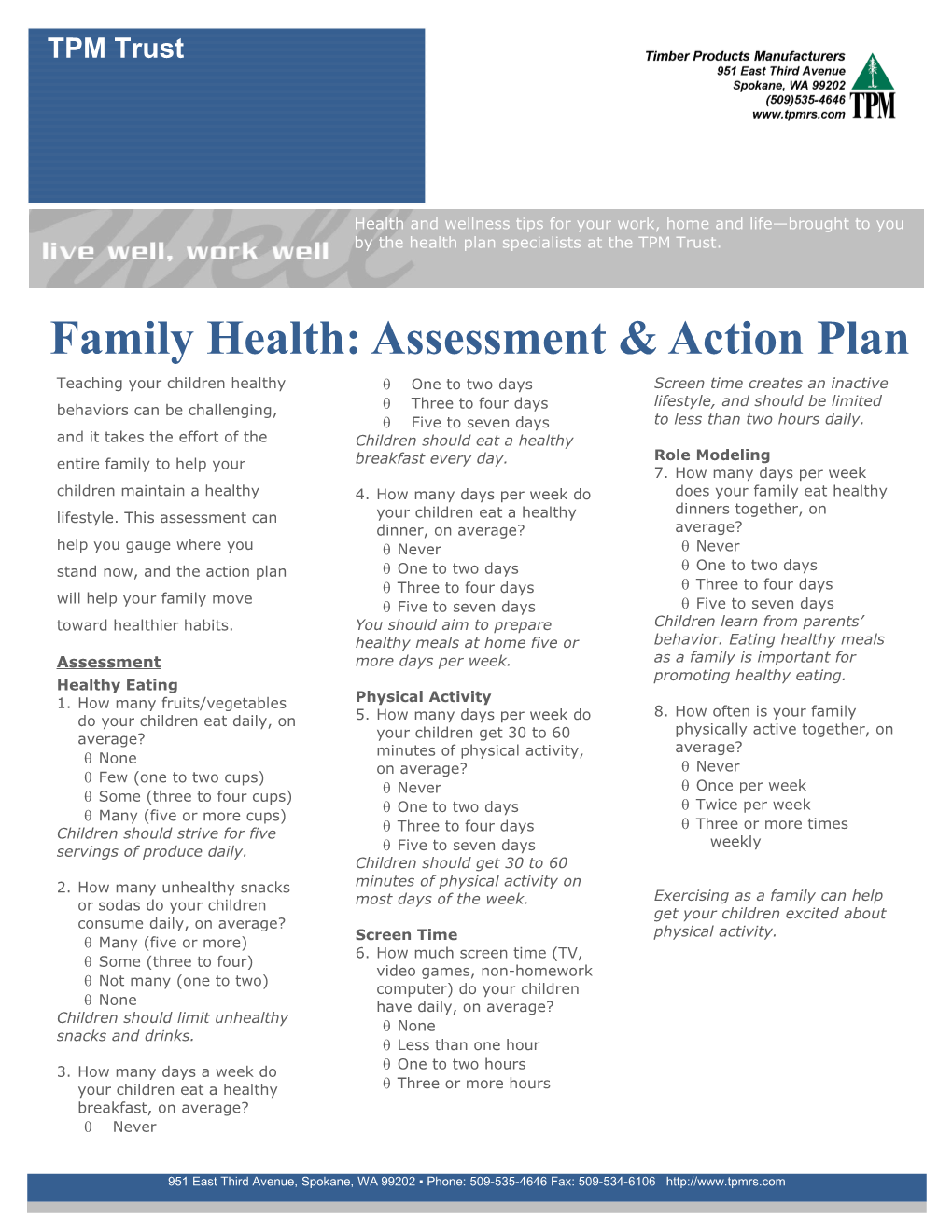 Family Health: Assessment & Action Plan