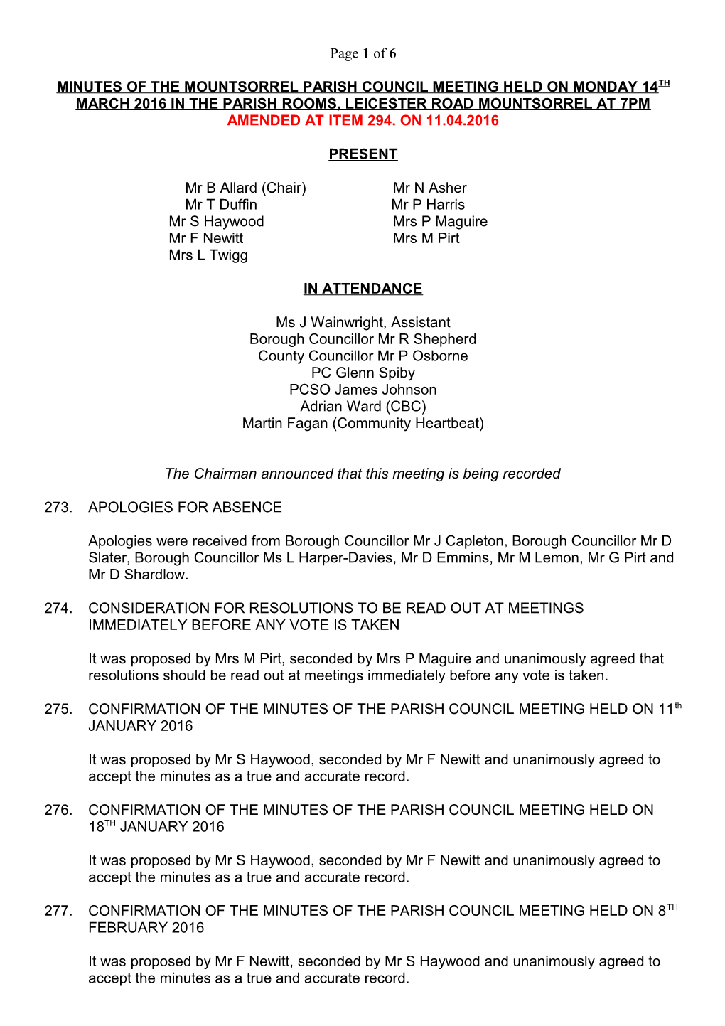 MINUTES of the MOUNTSORREL PARISH COUNCIL MEETING HELD on MONDAY 11Th MAY 2009 in the PARISH