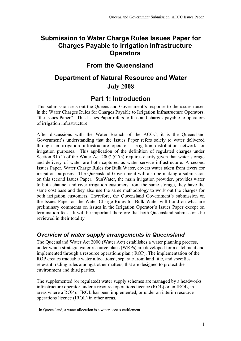Queensland Government Submission: ACCC Issues Paper