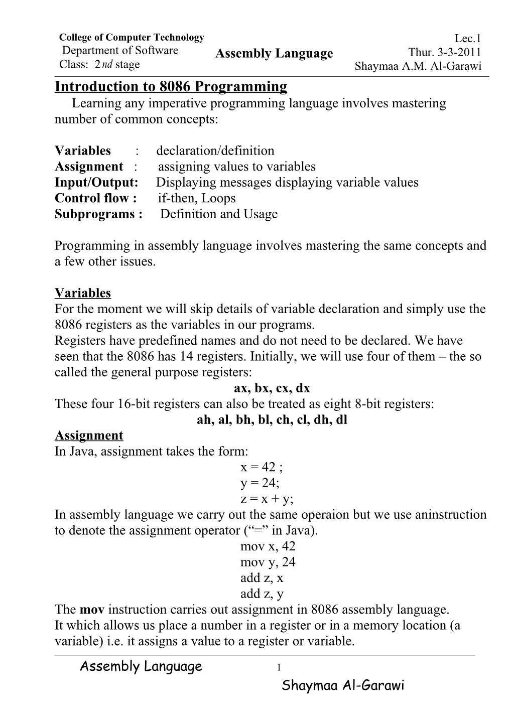 Introduction to 8086 Programming