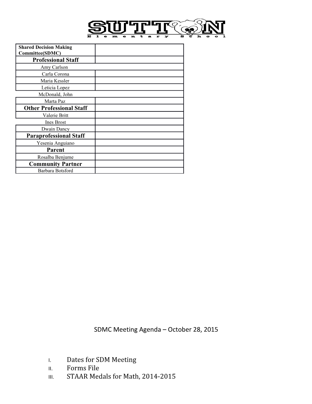 I. Dates for SDM Meeting