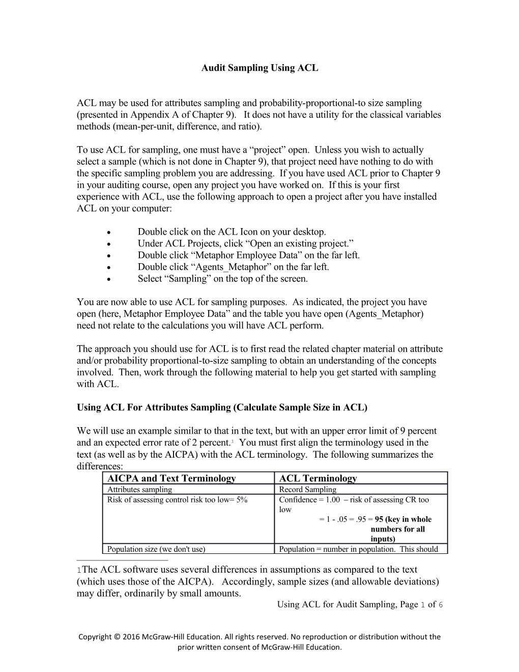 Audit Sampling Using ACL