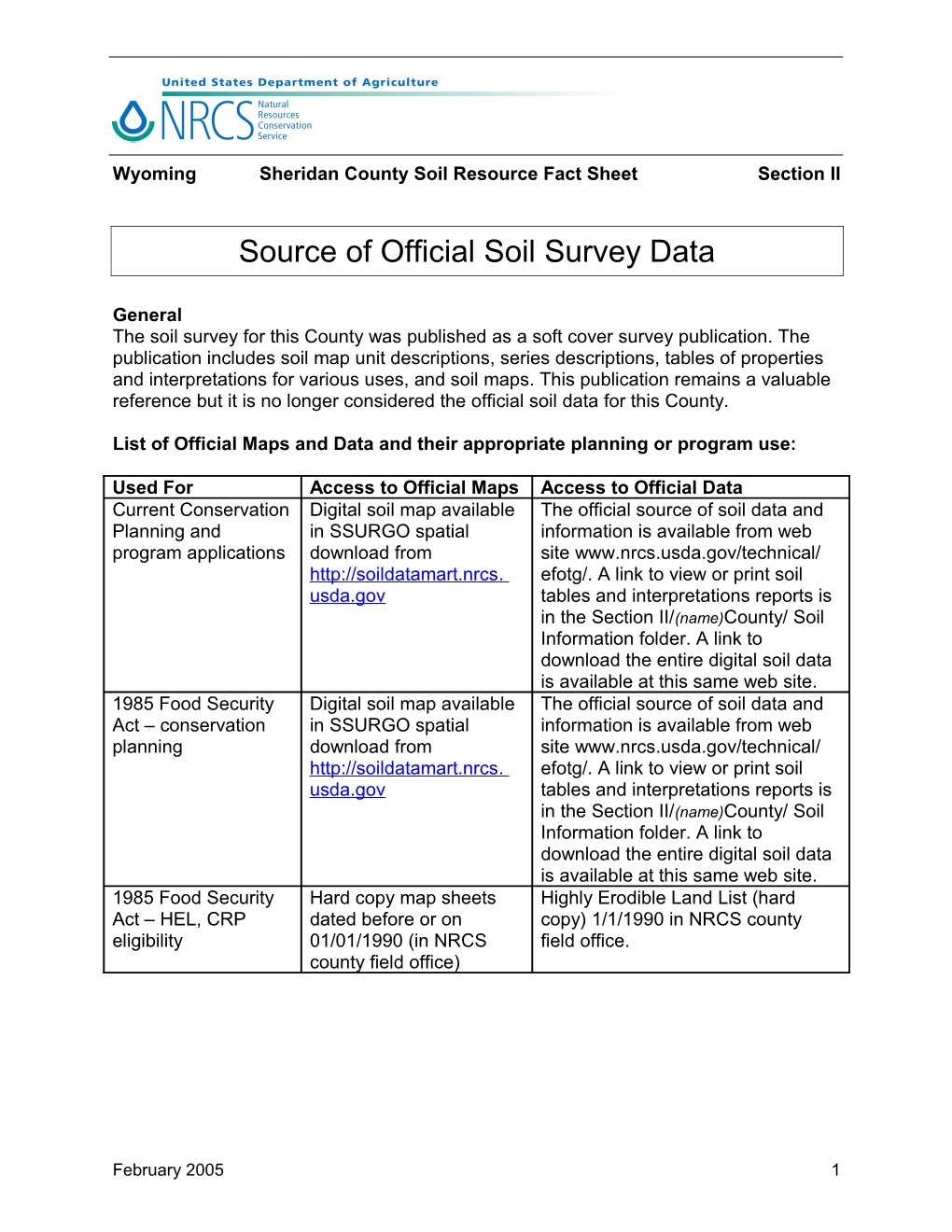 Wyoming Sheridan County Soil Resource Fact Sheet Section II