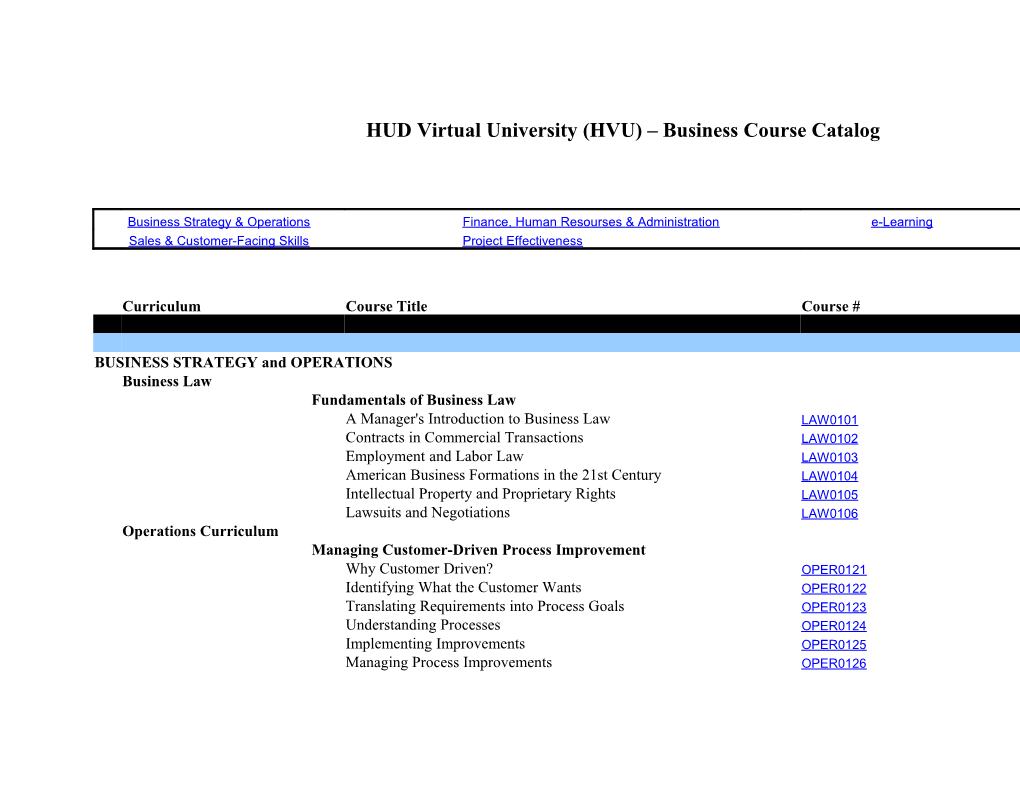 HUD Virtual University (HVU) – Business Course Catalog