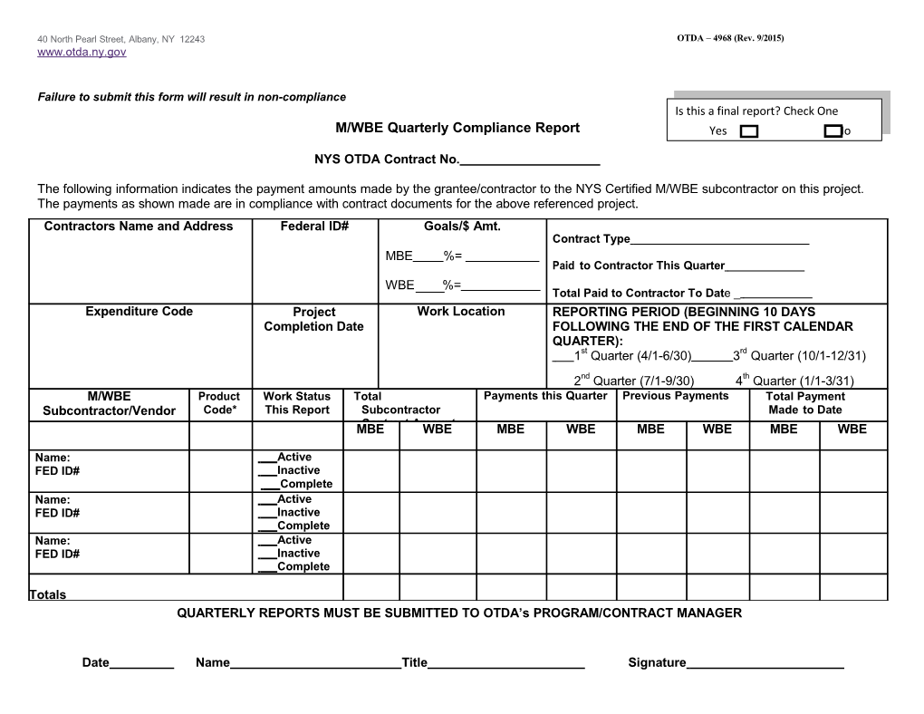 M/WBE Quarterly Compliance Report
