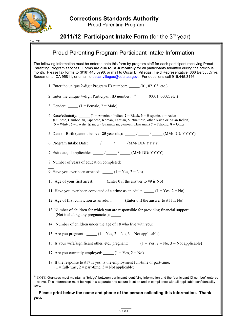 First Round of Data Variables for Proud Parenting Grantees