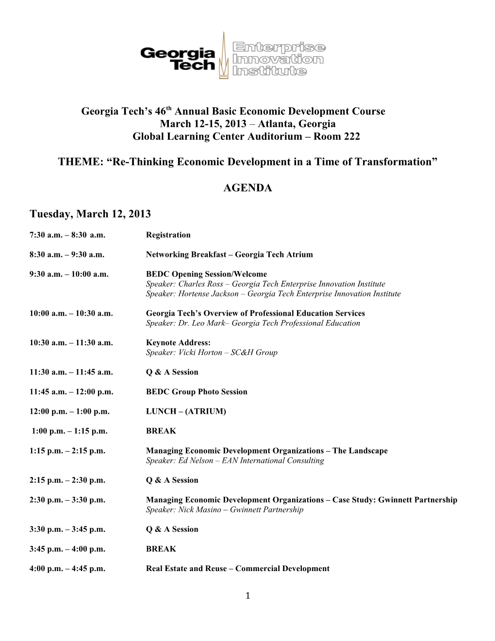 Georgia Tech S 46Th Annual Basic Economic Development Course