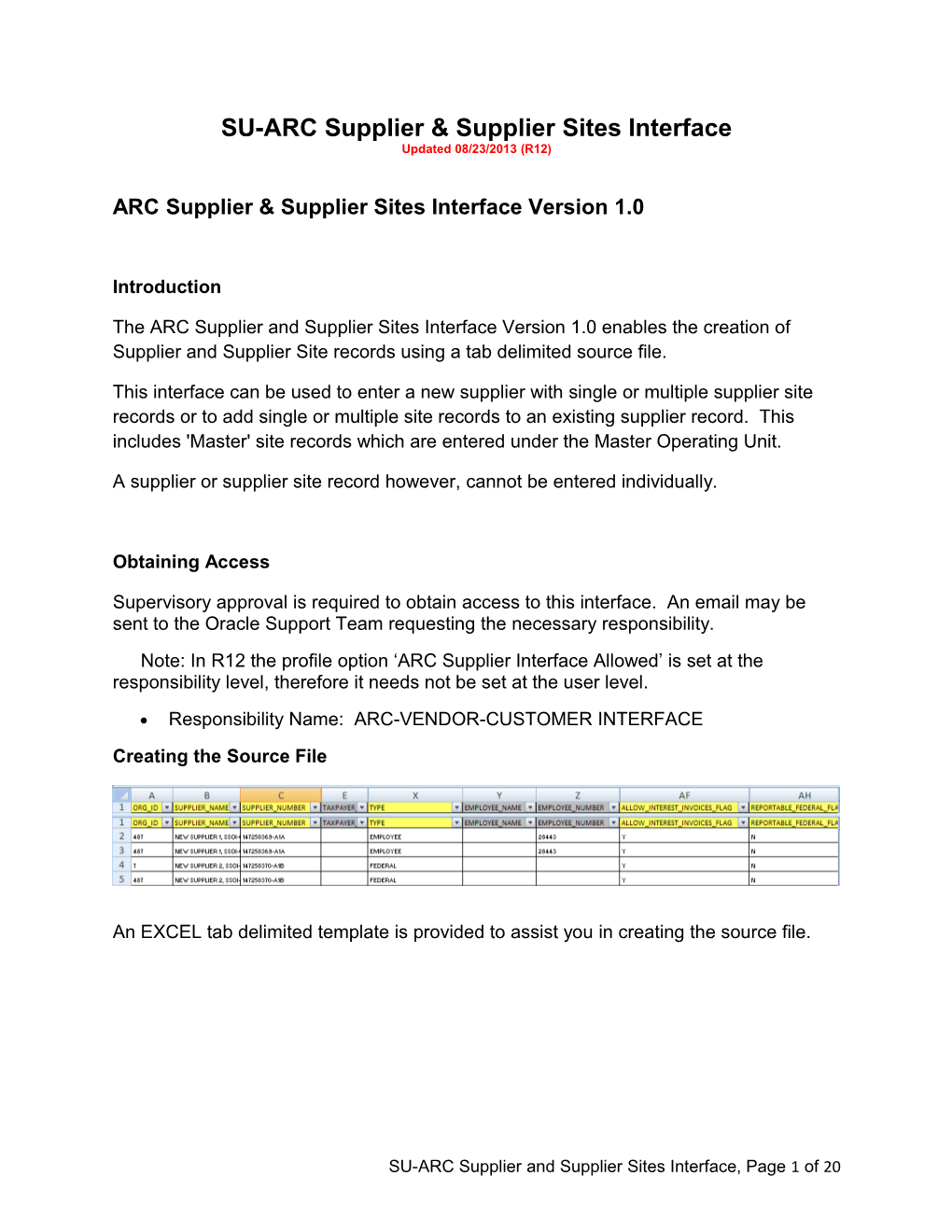 SU-ARC Supplier & Supplier Sites Interface