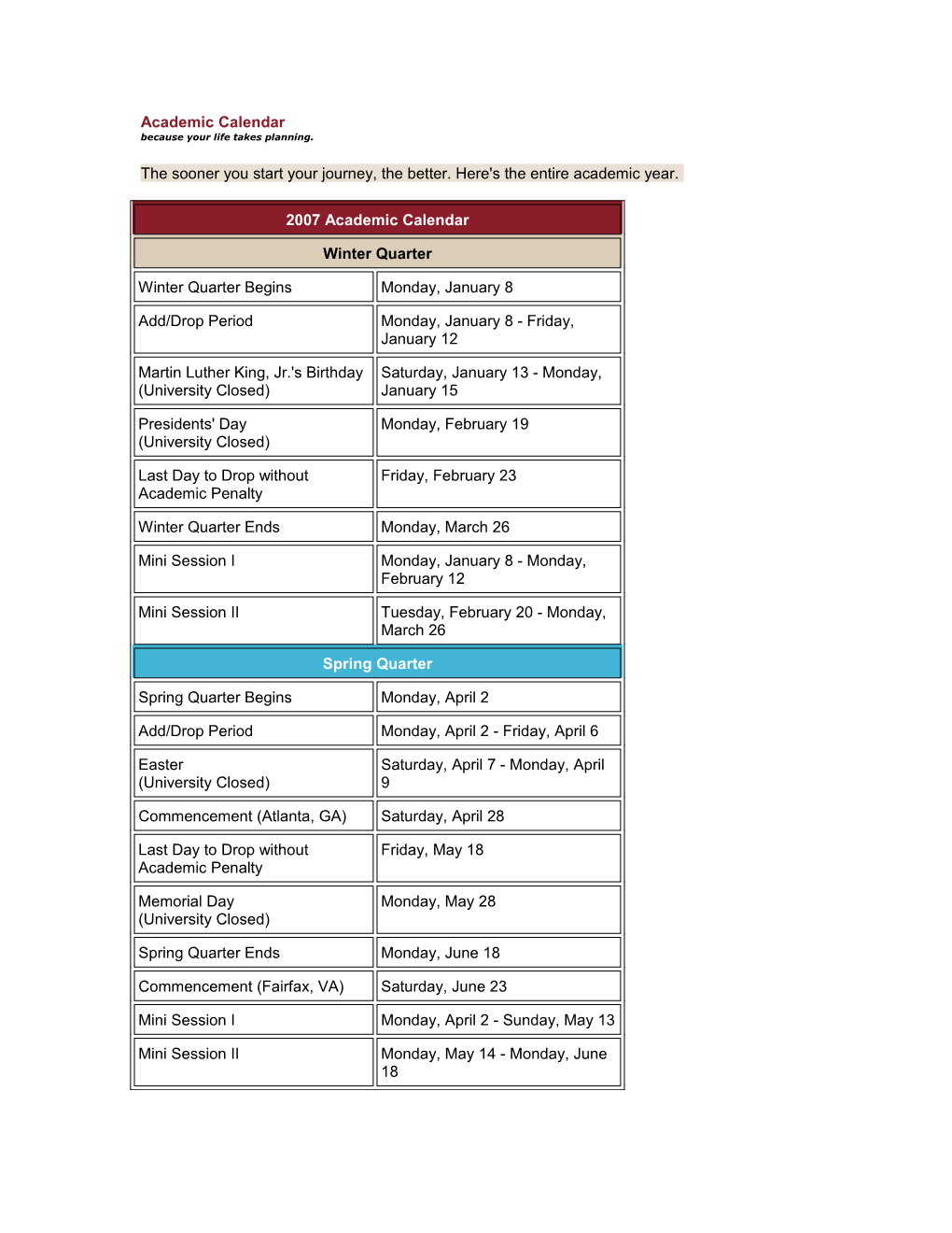 Academic Calendar Because Your Life Takes Planning