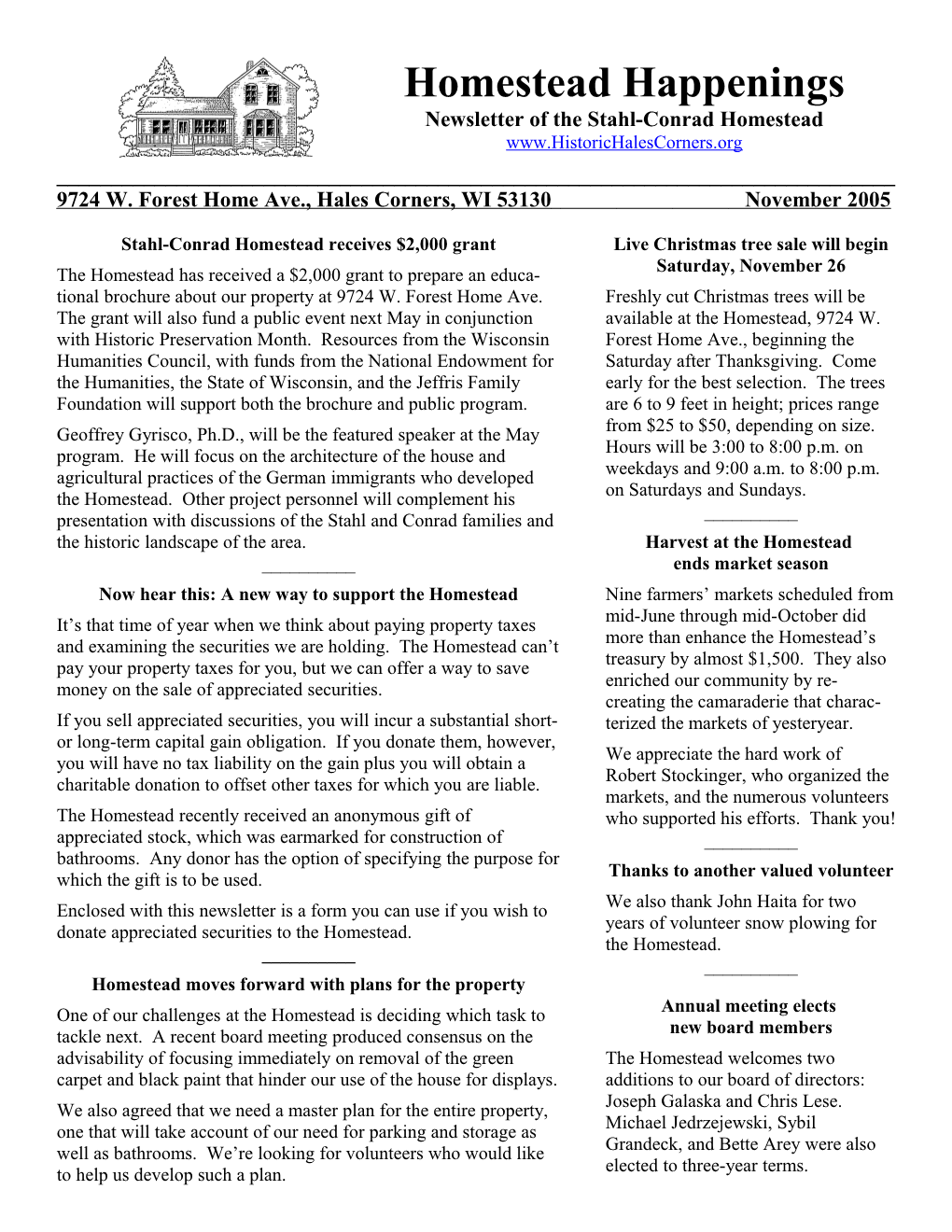 Newsletter of the Stahl-Conrad Homestead s3