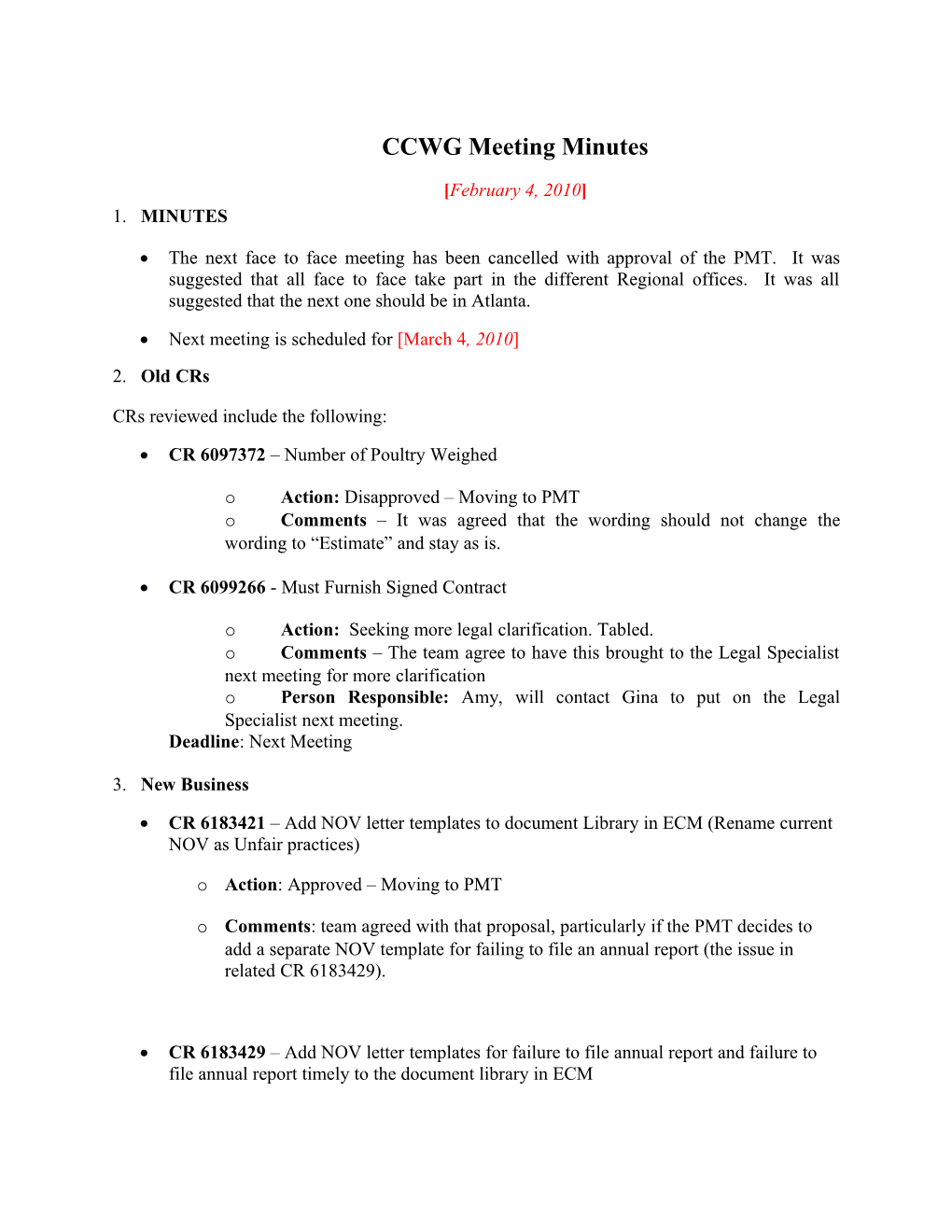 CCWG Meeting Minutes