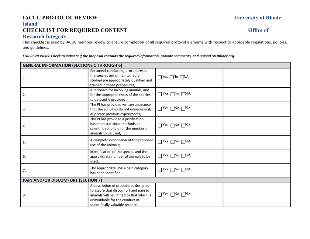 IACUC PROTOCOL Reviewuniversity of Rhode Island