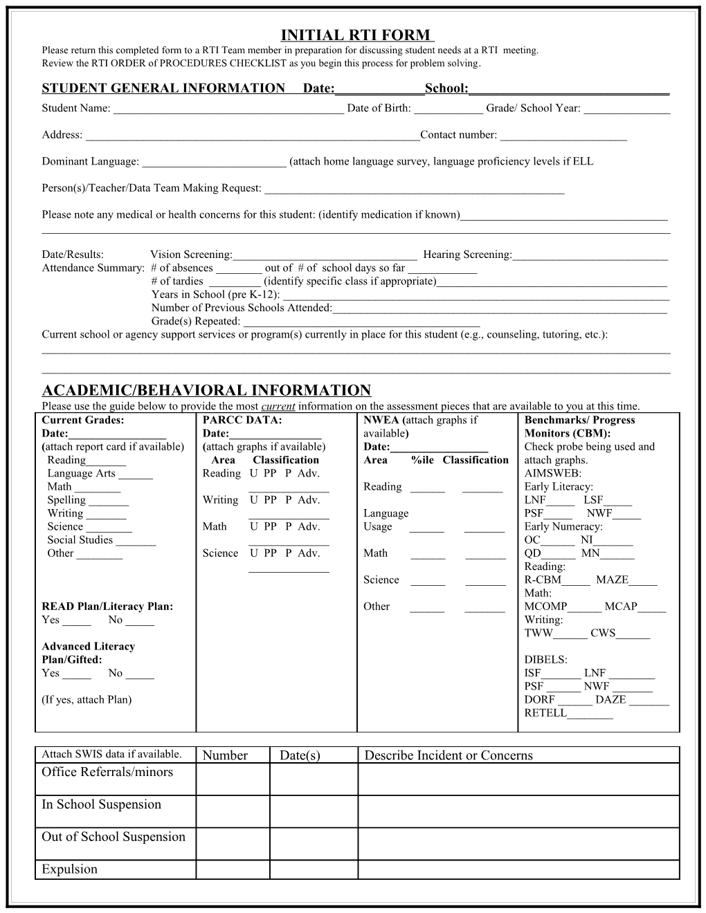 FLEX Team Student Information Sheet