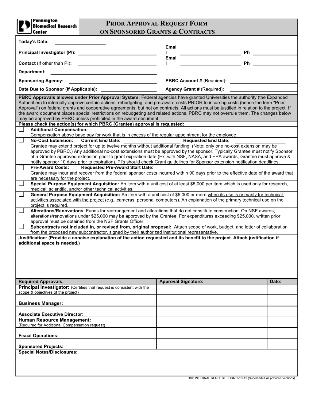 Prior Approval Request Form