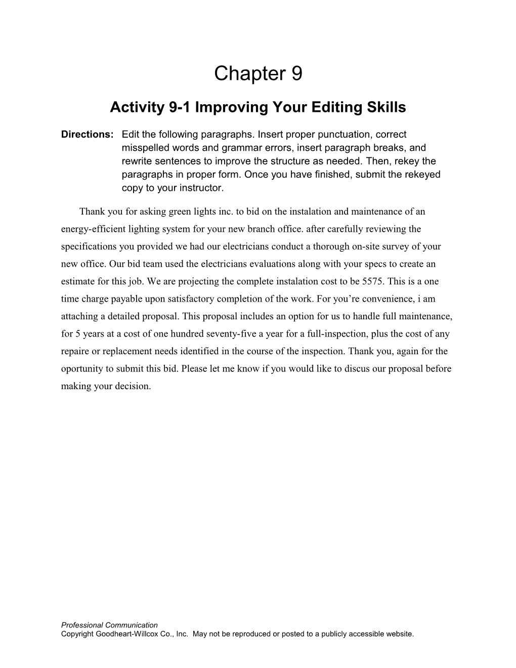 Activity 9-1 Improving Your Editing Skills