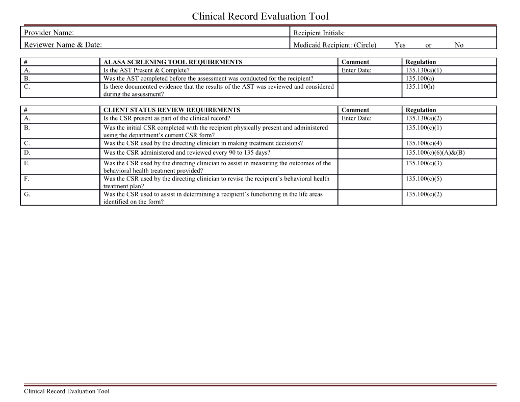 Clinical Record Evaluation Tool