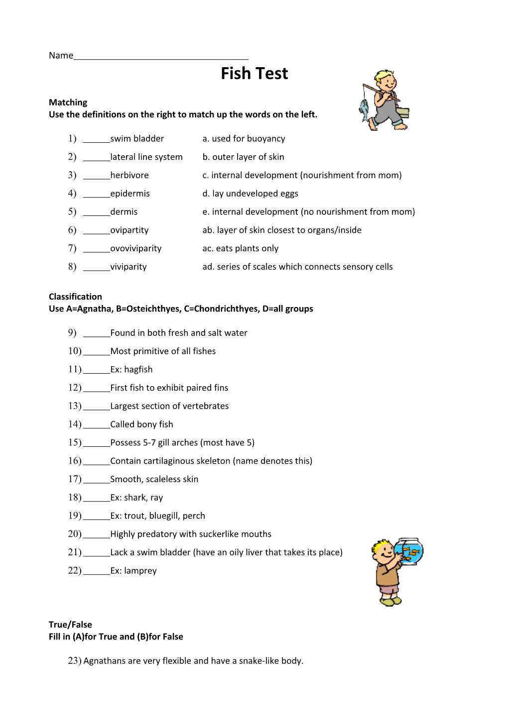 Fish Test Zoology B