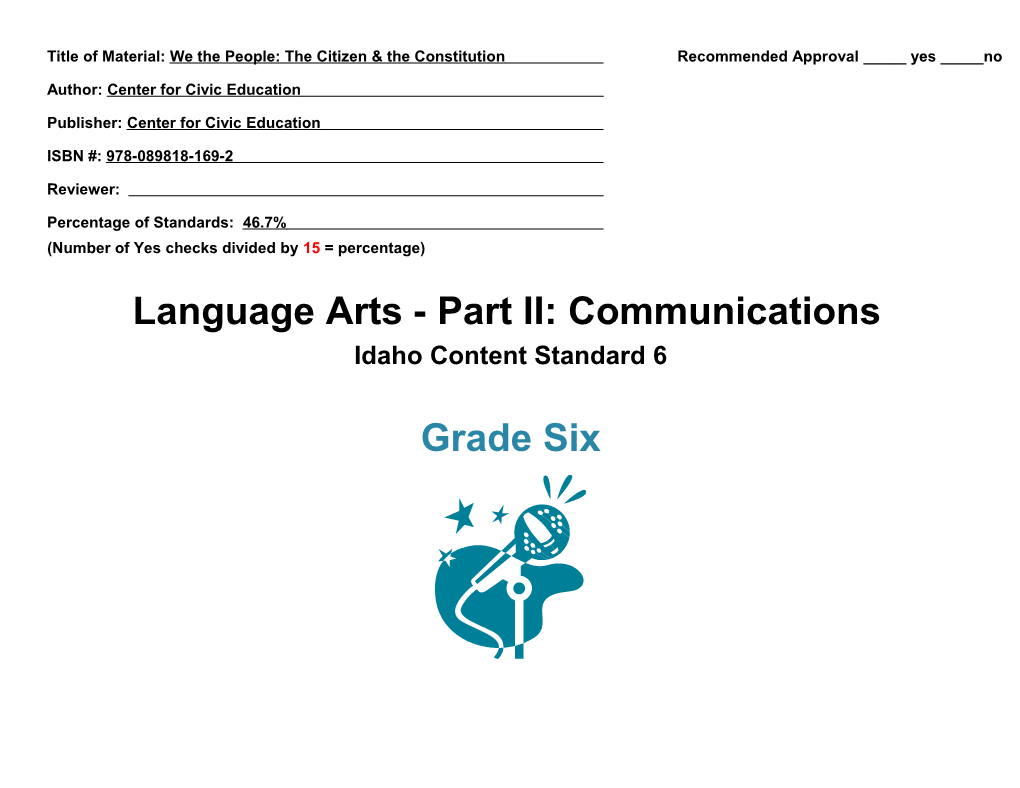 Language Arts - Part II: Communications Content Standards- Grade 6