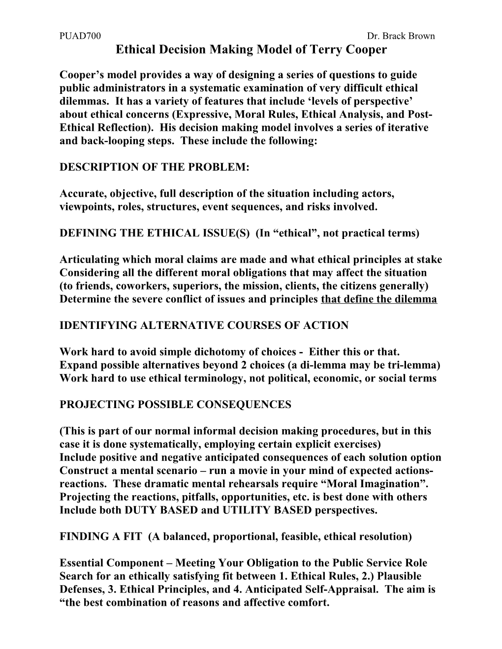 Ethical Decision Making Model of Terry Cooper