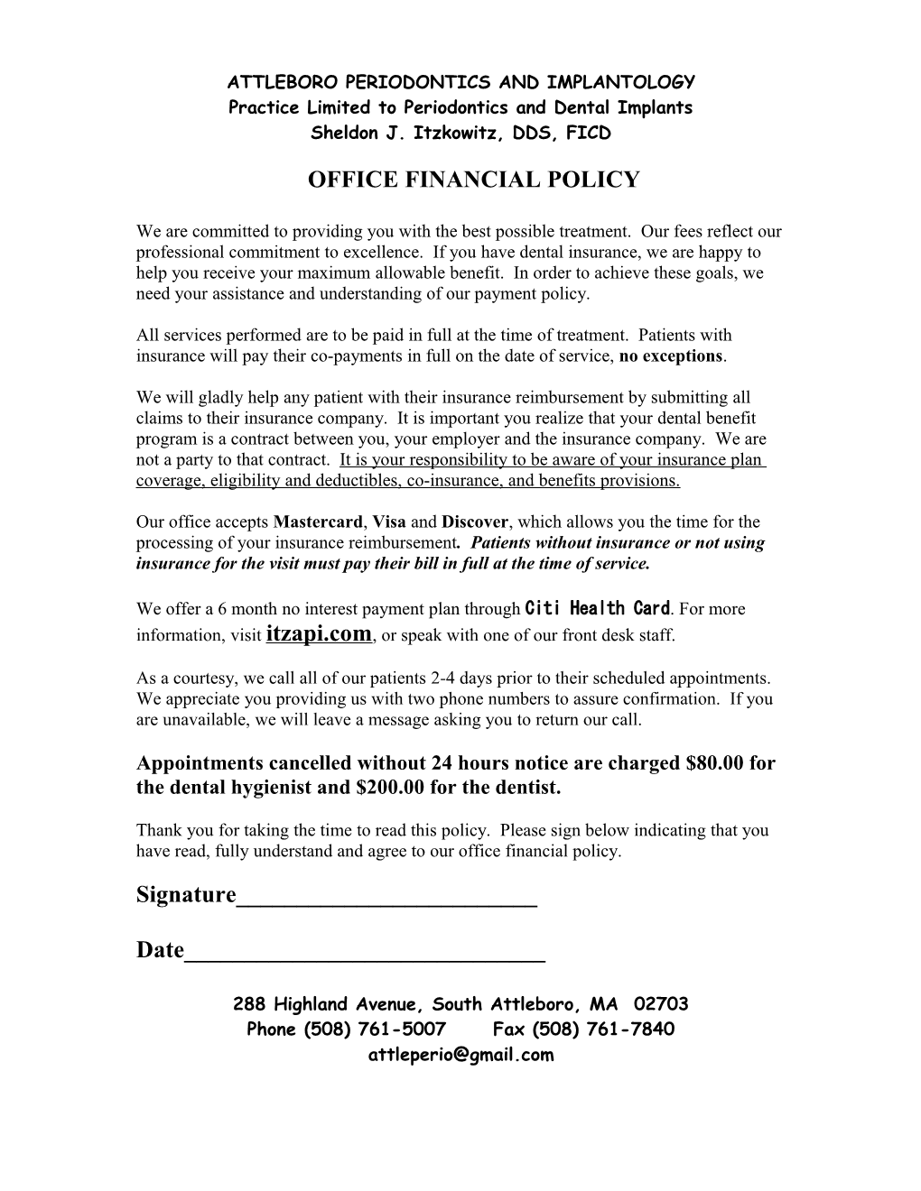Office Financial Policy