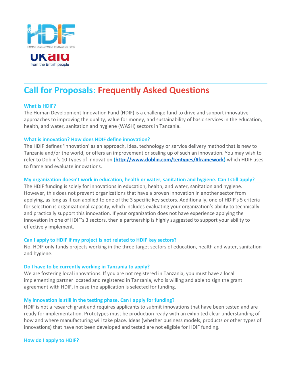 Call for Proposals: Frequently Asked Questions