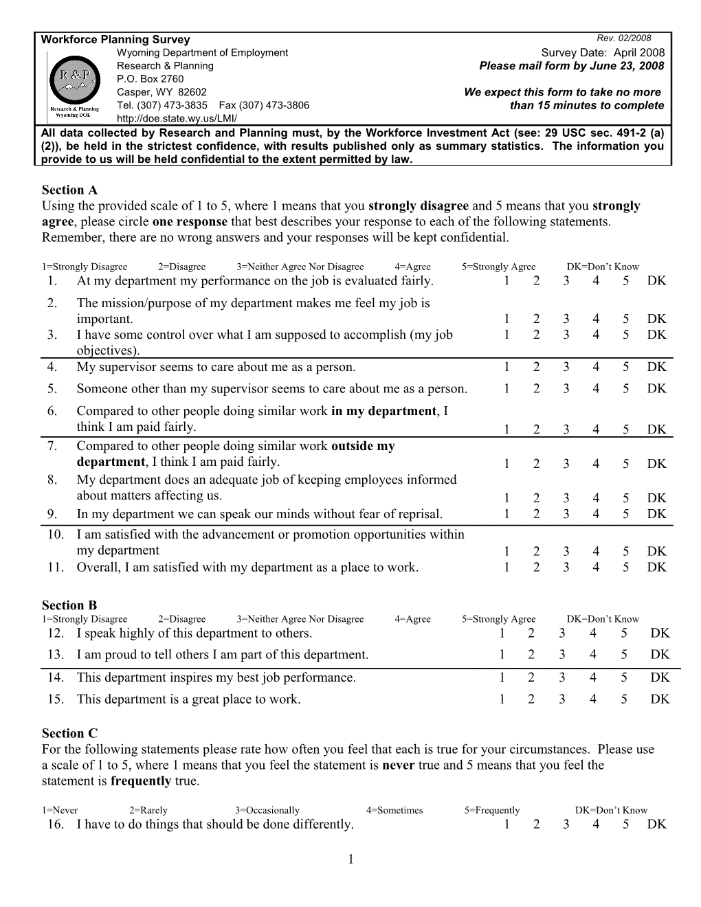 Department of Employment Workforce Planning Survey