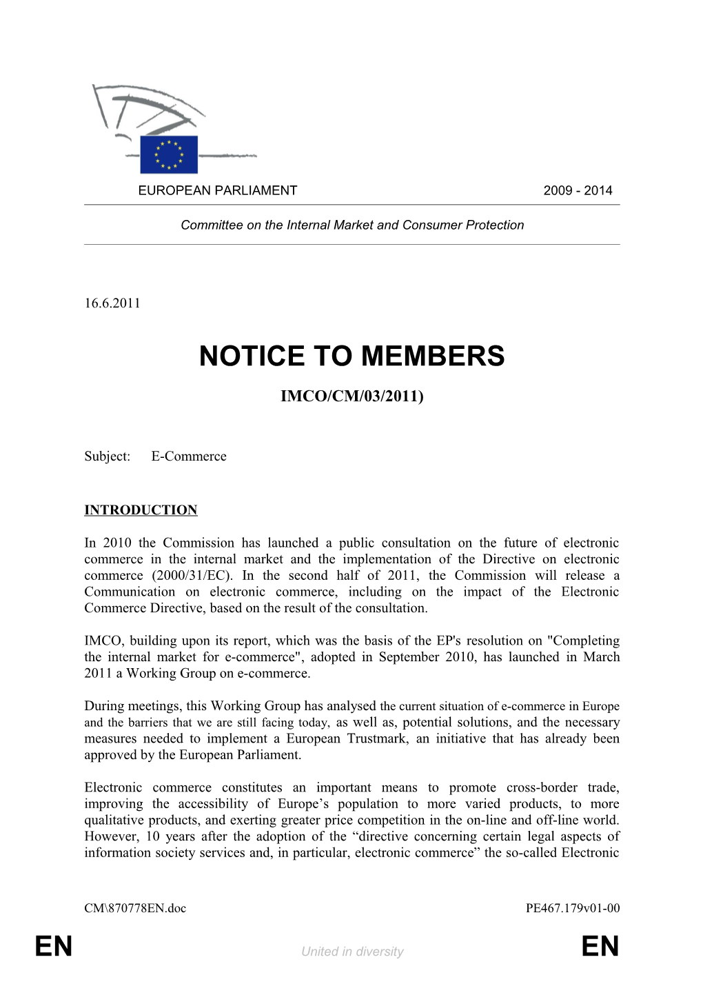 Commission&gt; IMCO Committee on the Internal Market and Consumer Protection&lt;/ Commission