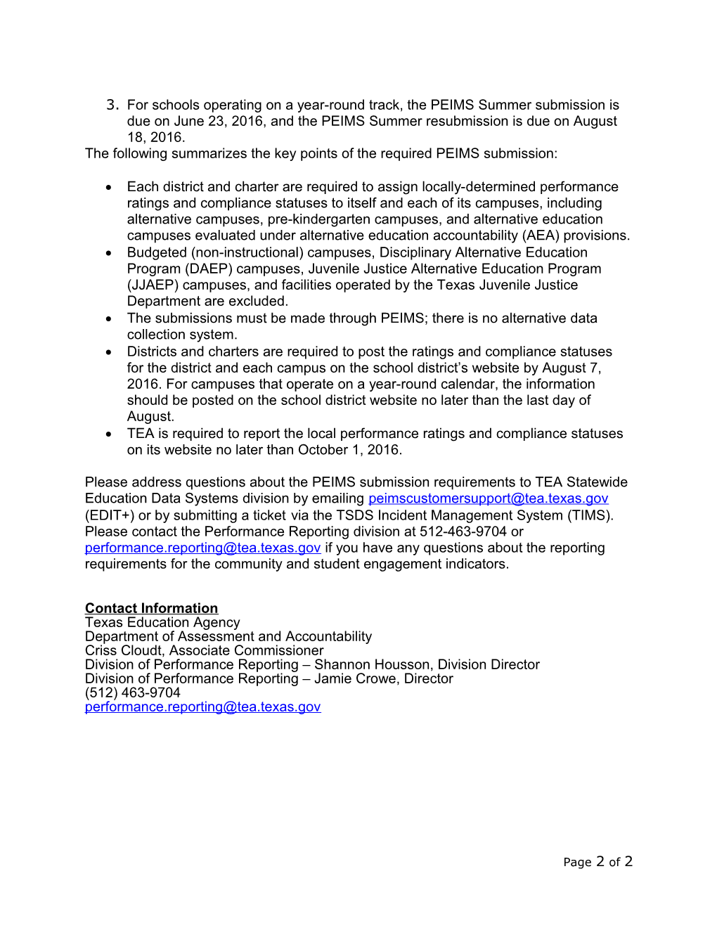Subject: 2015 16 Reporting Requirements for Community and Student Engagement