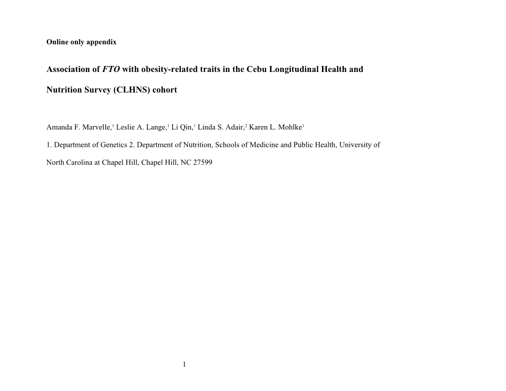 Association of FTO with BMI and Body Size in the Cebu Longitudinal Health and Nutritional